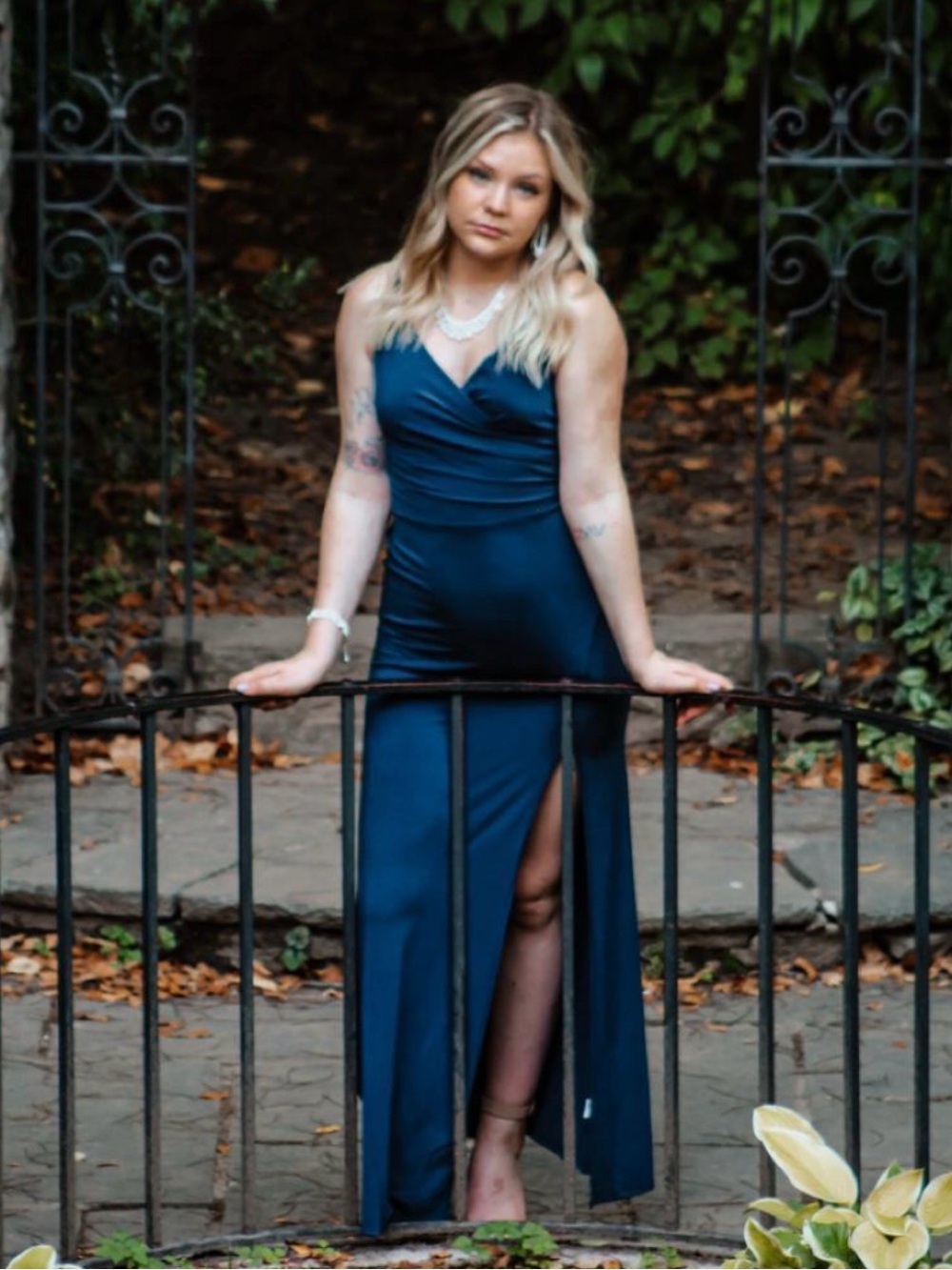 Elegant Navy Blue Evening Gown with Side Slit